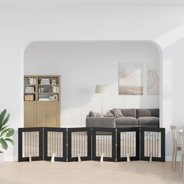 vidaXL Skladacia psia brána so stojanmi 6 ks Čierny dub 362 cm