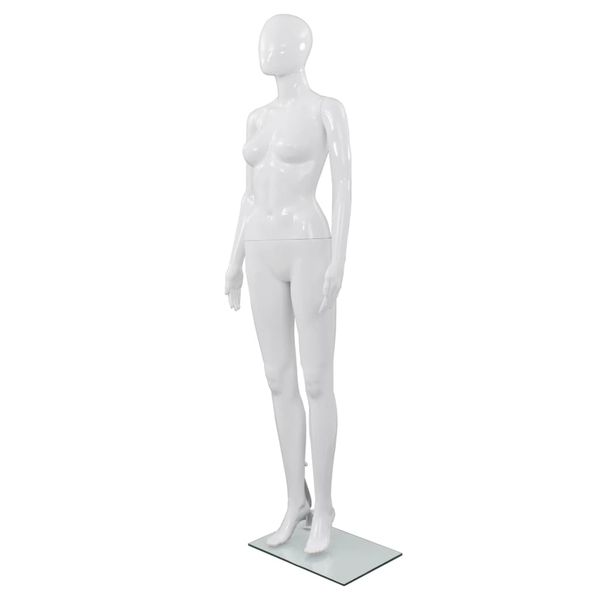 vidaXL Dámska figurína, sklenený podstavec, lesklá biela 175 cm