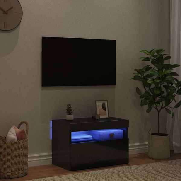 vidaXL TV skrinka s LED svetlami lesklá čierna 60x35x40 cm
