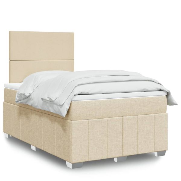 vidaXL Boxspring posteľ s matracom krémový 120x200 cm látka