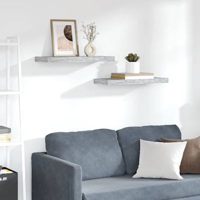 vidaXL Plávajúce nástenné police 2ks, betónovo sivé 60x23,5x3,8 cm MDF
