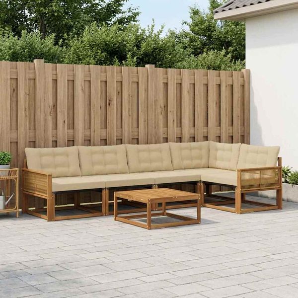 vidaXL Záhradná súprava gaučov s vankúšom 6 pcs Prírodná a béžová