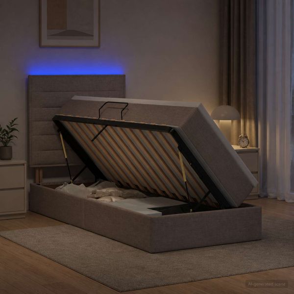 vidaXL LED úložná posteľ s matracom Sivohnedá 100 x 200 cm Látka