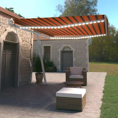 vidaXL Automatická markíza,LED a senzor vetra 500x350cm,oranžová/hnedá