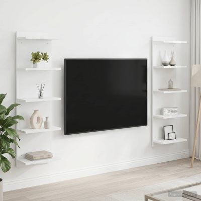 vidaXL Stenná polica 2 ks Biela 30 x 15 x 100 cm Kompozitné drevo