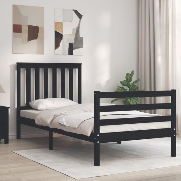 vidaXL Posteľný rám s čelom čierny 90x200 cm masívne drevo