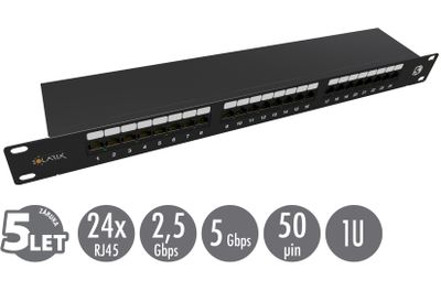 19'' patch panel Solarix 24 x RJ45 CAT5E STP 1U SX24-5E-STP-BK-N