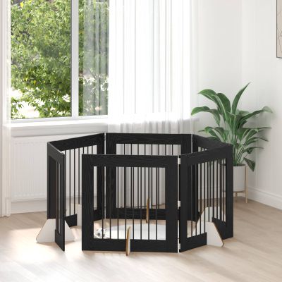 vidaXL Brána pre psov so stojanmi 6 pcs Čierny dub 80 x 80 cm