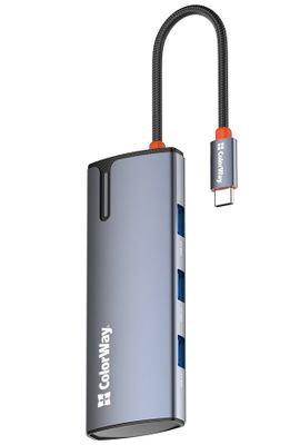 COLORWAY 5v1 USB hub/ 1x USB-C/ 1x HDMI/ 3x USB-A Dokovací stanice, USB-C, 1× HDMI, 3× USB 3.0, 1× USB-C PD 100W, šedá