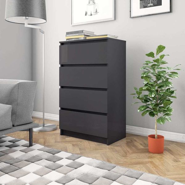 vidaXL Komoda, lesklá sivá 60x35x98,5 cm, kompozitné drevo