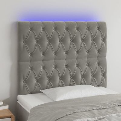 vidaXL Čelo postele s LED bledosivé 90x7x118/128 cm zamat