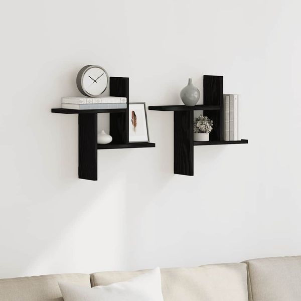 vidaXL Nástenné police 2 ks čierne dub 38x12x38 cm kompozitné drevo