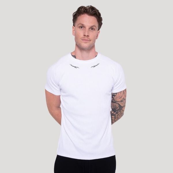 Tričko Tribal Ribbed White - GymBeam, veľkosť XL