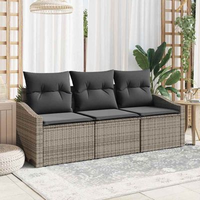 vidaXL Súprava záhradných pohoviek s vankúšom 3 pcs Sivá polyratan