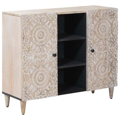 vidaXL Servírovacia skriňa Biela 90 x 33,5 x 75 cm Masívne mango drevo