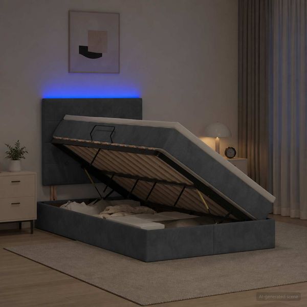 vidaXL LED úložná posteľ s matracom Tmavosivá 120 x 200 cm Zamat