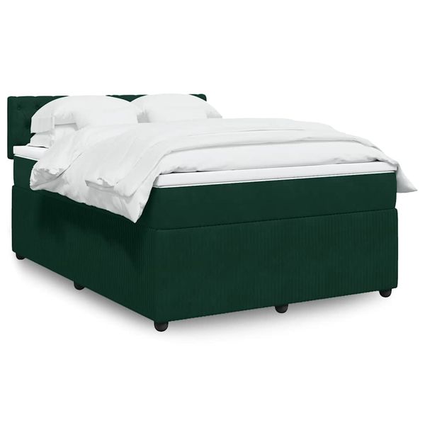 vidaXL Posteľný rám boxsping s matracom tmavozelený 160x200 cm zamat
