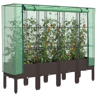 vidaXL Záhon s krytom na skleník ratanový vzhľad 160x40x140 cm