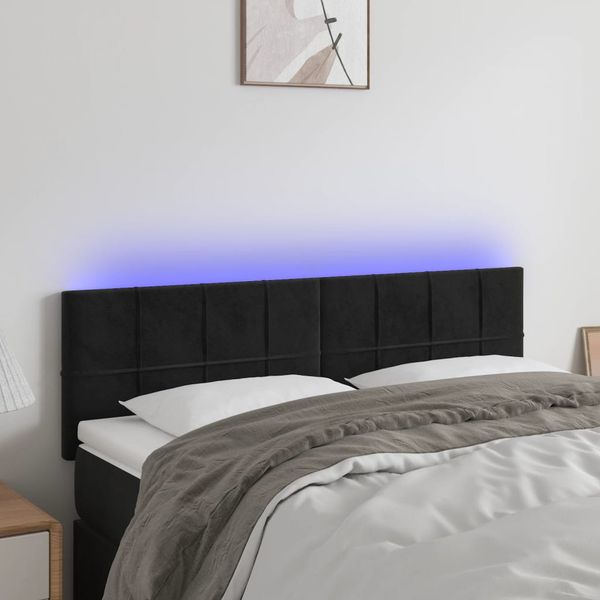 vidaXL Čelo postele s LED čierne 144x5x78/88 cm zamat