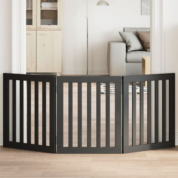 vidaXL Brána pre psa skladacia 3 panely čierna 150 cm topoľové drevo