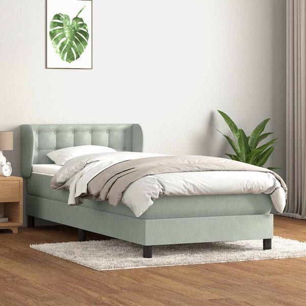 vidaXL Posteľný rám boxsping s matracom bledosivý 90x220 cm zamat