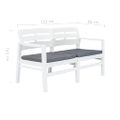 vidaXL 2-miestna záhradná lavička s vankúšmi biela 133 cm plastová