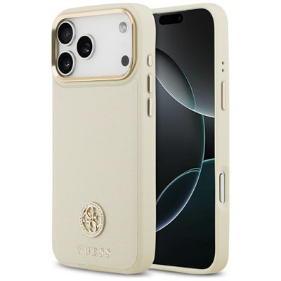 Obal Guess Grained Strass Logo MagSafe pre iPhone 17 Pro Max béžová