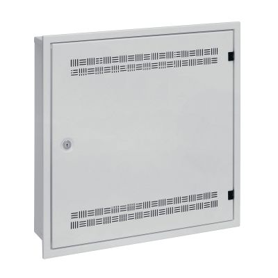 Rozvádzač SOHO LC-18 do steny s lištami 2U, 4U a 11U, 550x550 sivá RAL7035 s rámčekom na zamurovanie