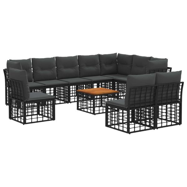 vidaXL Záhradná súprava gaučov 11 pcs Čierna a tmavošedá Polyester