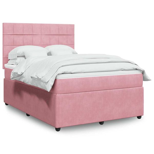 vidaXL Posteľný rám boxsping s matracom ružový 140x190 cm zamat