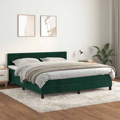 vidaXL Posteľný rám boxsping s matracom tmavozelený 160x200 cm zamat