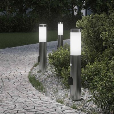 vidaXL Stĺpikové svetlá so senzorom a zásuvkou 3 ks 50 cm nehrdzavejúca oceľ IP44