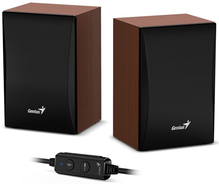 GENIUS repro SP-HF380BT/ 2.0/ Bluetooth/ 3W/ drevené/ farba drevo Reproduktory, 2.0, 3W, Bluetooth 5.0, 3,5 mm jack, drevené, USB napájenie, hnedo-čierne