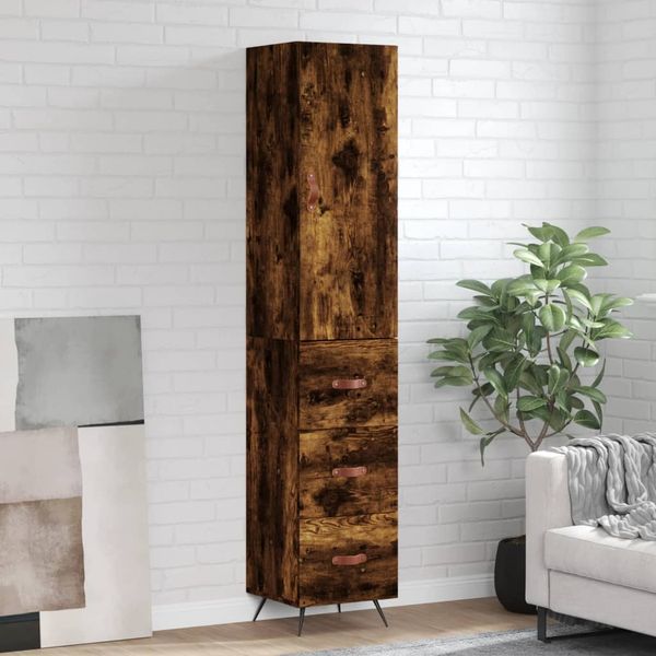 vidaXL Vysoká skrinka dymový dub 34,5x34x180 cm spracované drevo
