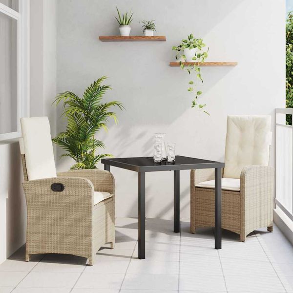 vidaXL Záhradný jedálenský set s vankúšom 3 pcs Béžová polyratan