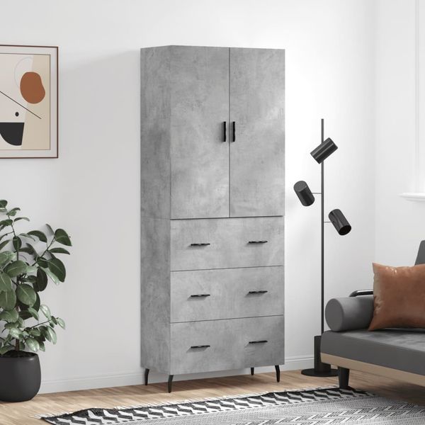 vidaXL Vysoká skrinka betónová sivá 69,5x34x180 cm spracované drevo