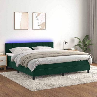 vidaXL Posteľný rám boxsping matrac a LED tmavozelený 160x200 cm zamat