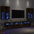 vidaXL 7-dielna súprava TV nástenných skriniek s LED dymový dub