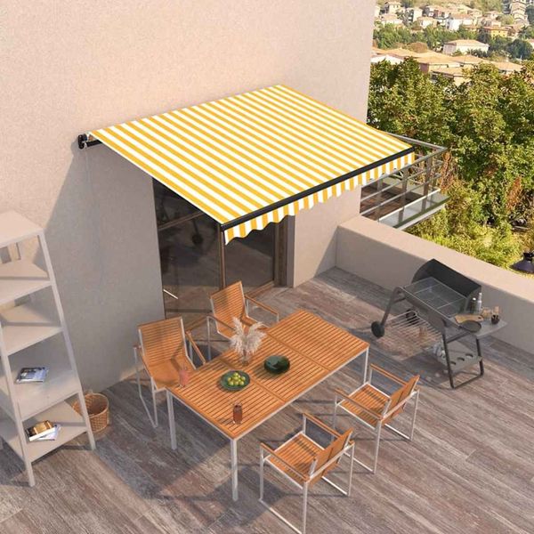 vidaXL Ručne zaťahovacia markíza 350x250 cm žltá a biela
