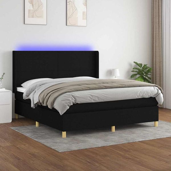 vidaXL Posteľ boxsping s matracom a LED čierna 160x200 cm látka