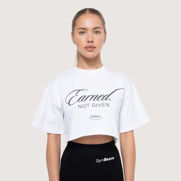 Dámske cropped tričko Earned White - GymBeam, veľkosť L