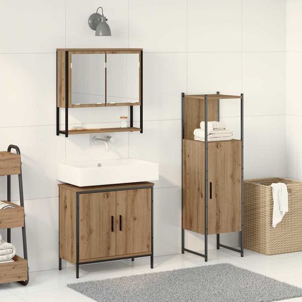 vidaXL Sada kúpeľňového nábytku Nástenný 3 pcs Hnedá Kompozitné drevo