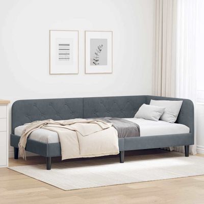 vidaXL Rohový rám postele Tmavo šedá 90 x 200 cm Zamat