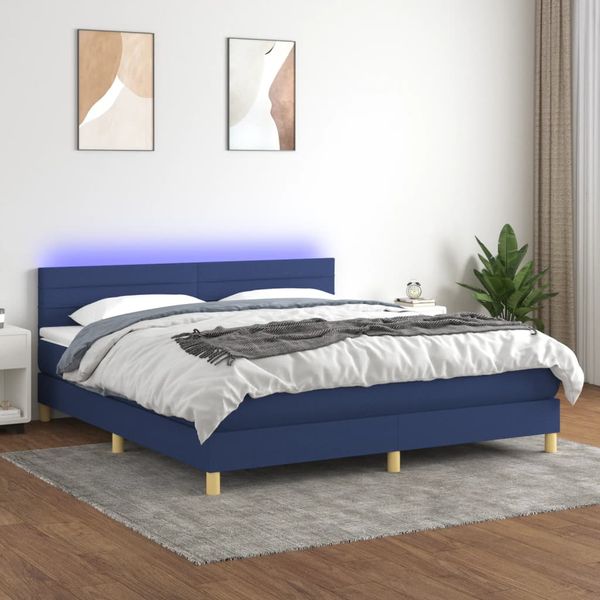 vidaXL Posteľ boxsping s matracom a LED modrá 160x200 cm látka