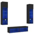 vidaXL 6-dielne TV nástenné skrinky s LED čierne kompozitné drevo