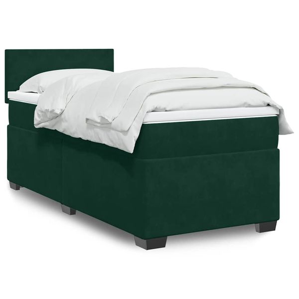 vidaXL Posteľný rám boxsping s matracom tmavozelený 90x200 cm zamat