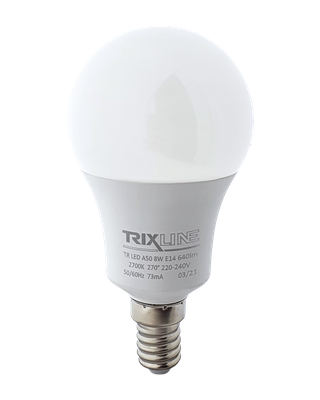 LED žiarovka Trixline 8W E14 A50 teplá biela