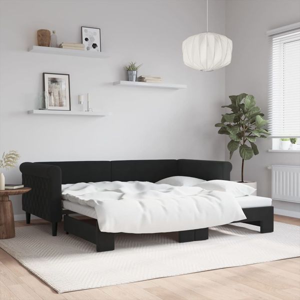 vidaXL Denná posteľ s rozkladacou posteľou čierna 90x190 cm zamat