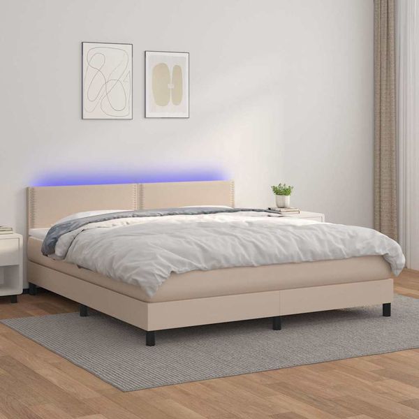 vidaXL Boxspring posteľ matrac a LED kapučínová 160x200 cm umelá koža