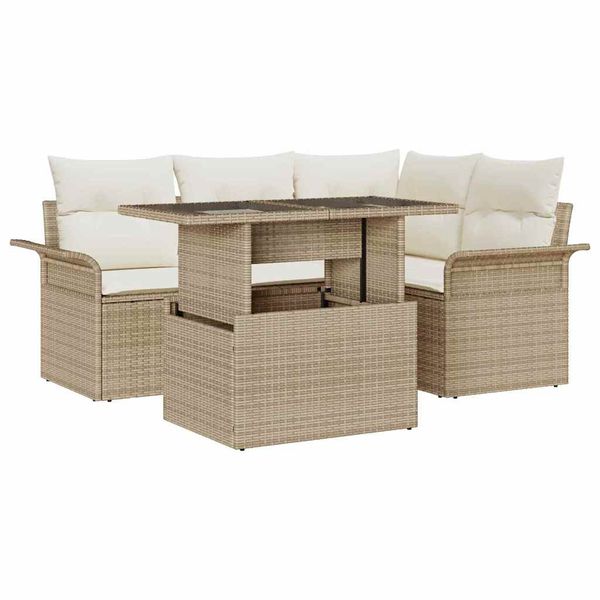 vidaXL Súprava záhradných pohoviek s vankúšom 5 pcs Béžová Poly Ratan